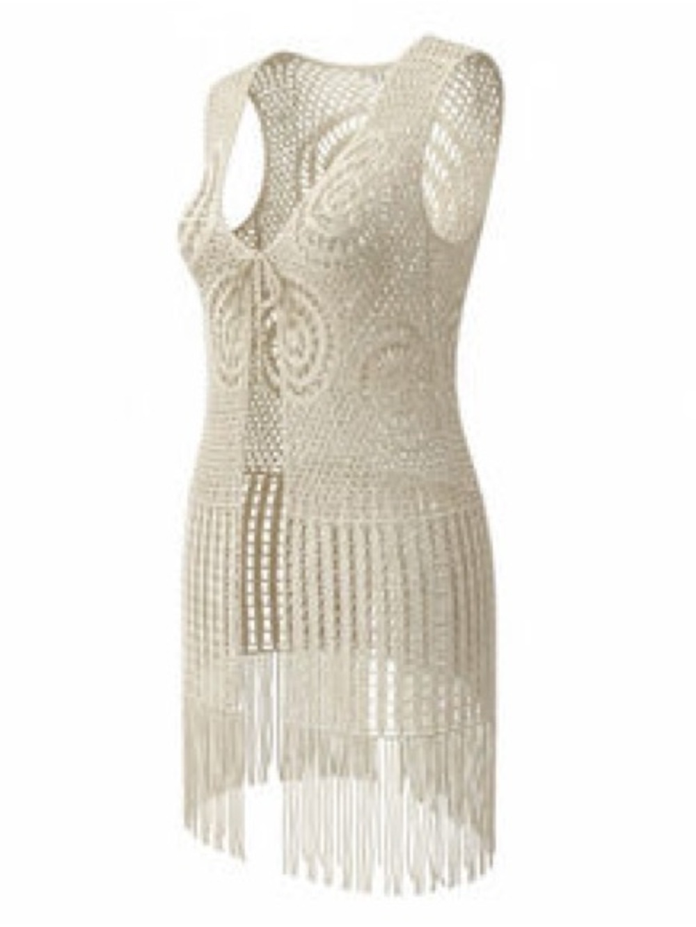 Cream Crochet Fringe Cover-Up Dress Vest